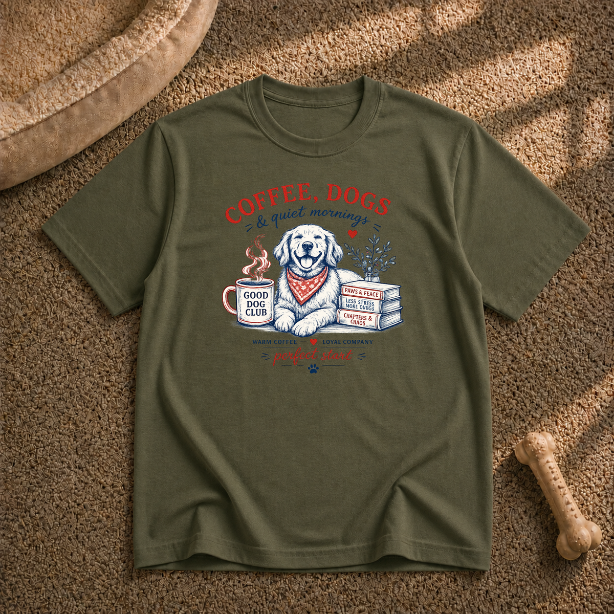 Coffee, Dogs & Quiet Mornings T-Shirt